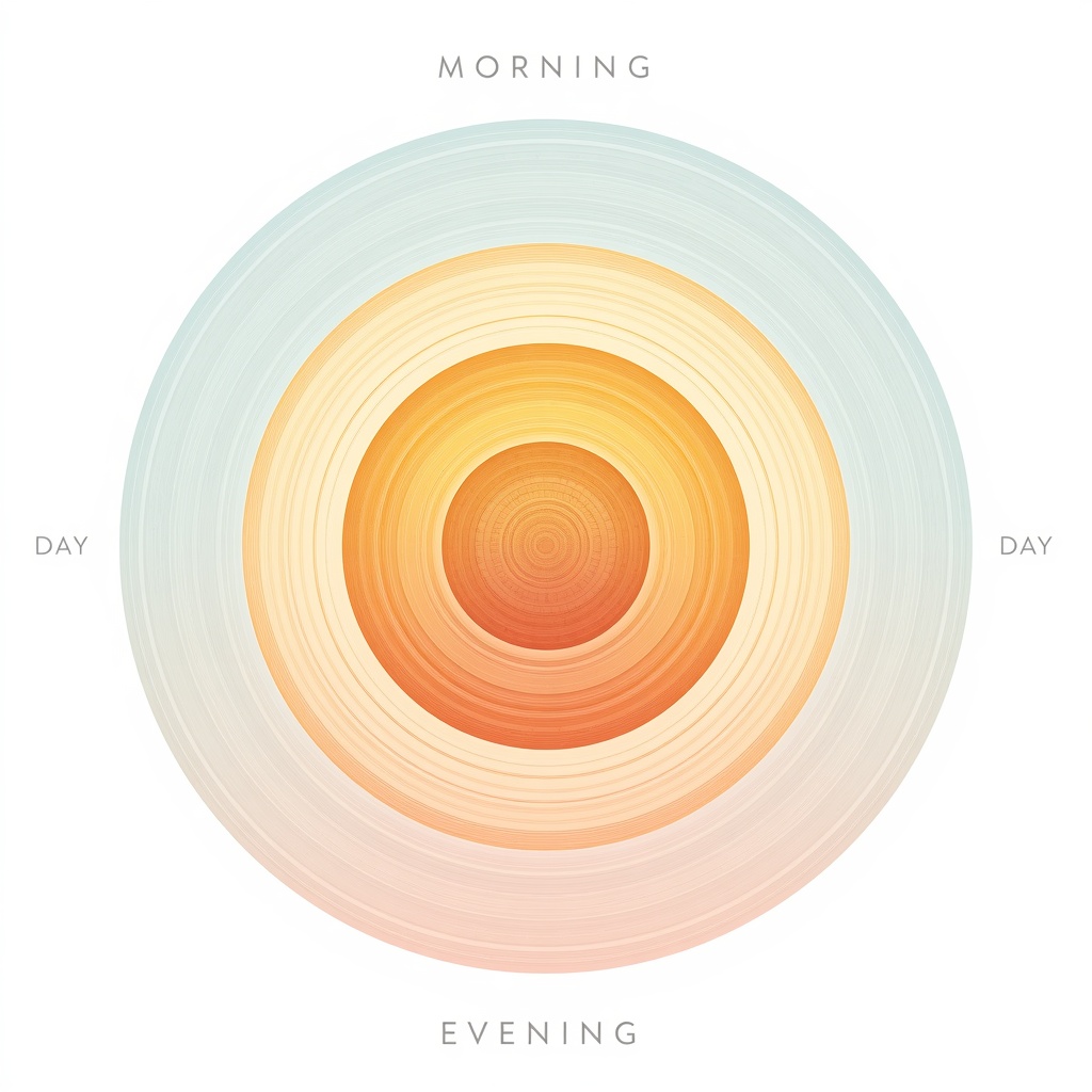 Concentric circles representing morning, day, and evening rhythm balance